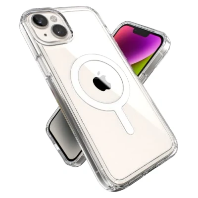 Abbildung von Speck Produkte Gemshell Hülle passend für iPhone 14 Plus, 6,7 Zoll Modell, kompatibel mit MagSafe, klar/klar