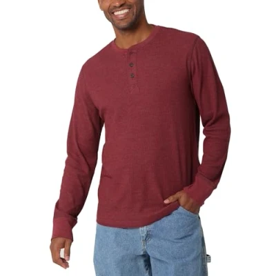 Abbildung von Wrangler Authentics Herren Long Sleeve Waffle Henley Hemd, Cabernet, L