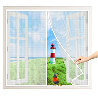 Abbildung von Magnet Fliegengitter, 100x200 cm BalkonFenster Insektenschutz, Fliegenvorhang HäNde Frei, Moskitonetz Magnetischer, Full Frame, Wohnzimmer BalkonFenster, Weiß P