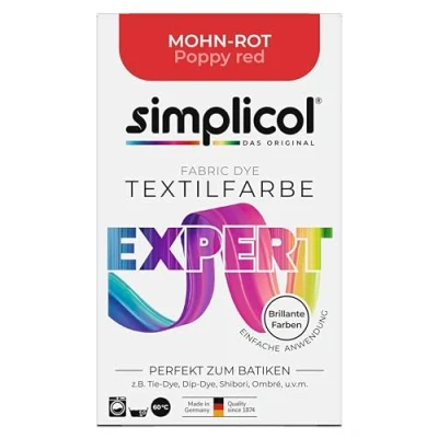 Abbildung von simplicol Textilfarbe expert Mohn Rot Perfekt zum Batiken und für kreative DIY Projekte Einfache Anwendung Farbpulver 150 g