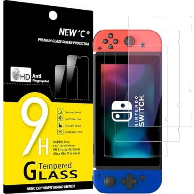 Abbildung von NEW&#039;C 3 Stück, Panzer Schutz Glas für Nintendo Switch, Frei von Kratzern, 9H Härte, HD Displayschutzfolie, 0.33mm Ultra klar, Ultrabeständig