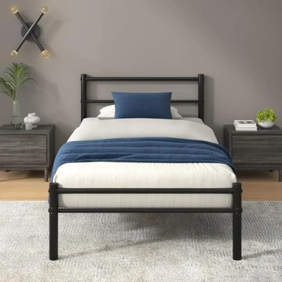 Abbildung von Zinus Geraldine Bett 90x200 cm Höhe 30cm Metall Plattform Bettgestell mit Kopfteil und Fußteil Schwarz