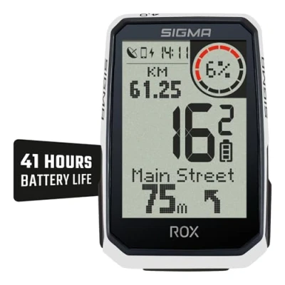 Abbildung von SIGMA ROX 4.0 Endurance White HR Set GPS Fahrradcomputer inkl. Herzfrequenzmesser und OVERCLAMP Butler 41 h Akkulaufzeit E Bike kompatibel 30 Funktionen wie Höhen Geschwindigkeitsmessung