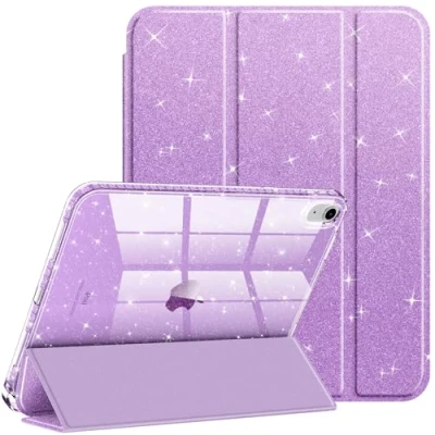 Abbildung von Fintie Hülle für iPad 10. Generation 2022 10,9 Zoll mit Stifthalter, Glitzernde Stoßfeste Case Cover Glänzende, durchsichtige Rückseite Schutzhülle, Lila
