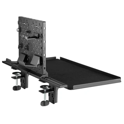 Abbildung von NanoRS RS174 Schreibtisch Verlängerung mit Stecklafelablage und 60x30,9cm Ablage, Erweiterungstablett, bis zu 20 kg belastbar, Kopfhörerhalterung, Befestigung via Tischklemme, Schwarz