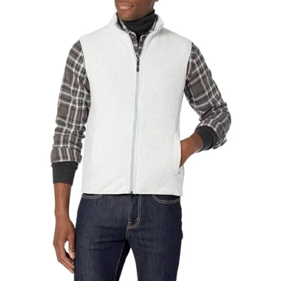 Abbildung von Amazon Essentials Herren Polarfleece Weste mit durchgehendem Reißverschluss (erhältlich in Big &amp; Tall), Hellgrau Meliert, XXL