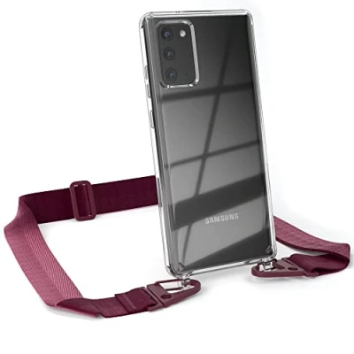 Abbildung von EAZY CASE Hülle mit Band kompatibel Samsung Galaxy Note 20 / 5G Handyhülle Umhängeband Silikonhülle Transparent Schutzhülle Handykette zum Umhängen Handykordel Smartphone in Rot Dunkel