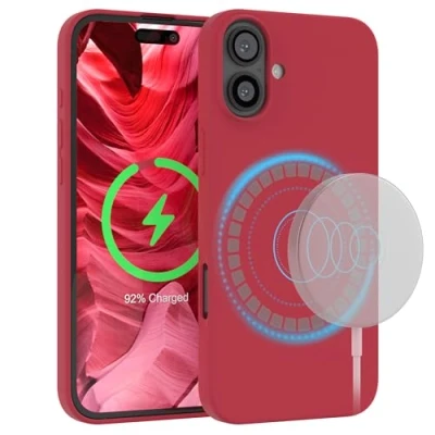 Abbildung von EAZY Case Silikonhülle für iPhone 16 Plus Hülle mit Qi Charging Silikon Schwarz weich stoßfeste Handyhülle Schutzhülle Kameraschutz Schutz Cover TPU Phone Bumper in Beere