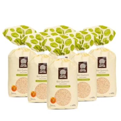 Abbildung von Mudda Natur Bio Vollkorn Quinoa, Quinoa aus Deutschland glutenfrei &amp; frei von Bitterstoffen, ohne Waschen direkt kochen (6x 400g Vorteilspaket)