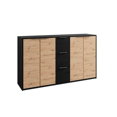 Abbildung von byLIVING Sideboard Rimini/Melamin Eiche schwarz und Artisan / 4 Türen/B 139, H 80, T 39 cm