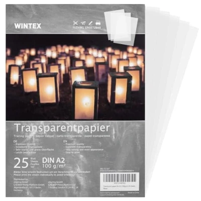 Abbildung von WINTEX 25 Blatt Transparentpapier DIN A2 100 g/qm Schnittmusterpapier weiß bedruckbar Pergamentpapier Architektenpapier zum drucken Pauspapier bedrucken Tracing Paper