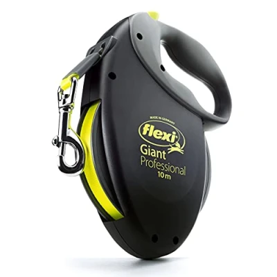 Abbildung von flexi® Giant Professional L Gurt 10 m schwarz, neon gelber Gurt, Roll Leine für sehr große und kräftige Hunde bis 50 kg