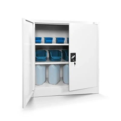 Abbildung von Jan Nowak Kleiner Aktenschrank C001B Büroschrank Metallschrank Lagerschrank 2 Verstellbare Fachböden Pulverbeschichtet Abschließbar 92,5 cm x 90 40 (Weiß)