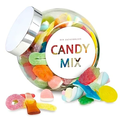 Abbildung von Süßigkeiten Mix im Naschglas leckere Mischung hochwertigen Glas, süßes Geschenk für Naschkatzen