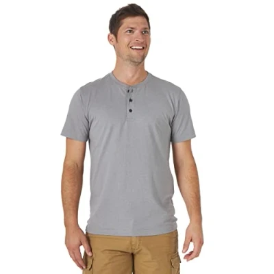 Abbildung von Wrangler Authentics Herren Short Sleeve Tee Henley Hemd, Frost Gray Heather, L EU