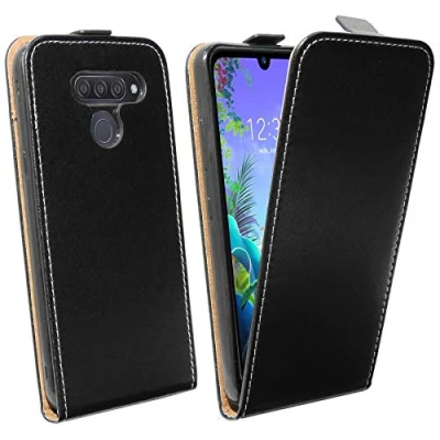 Abbildung von cofi1453® Flip Case kompatibel mit LG Q60 Handy Tasche vertikal aufklappbar Schutzhülle Klapp Hülle Schwarz