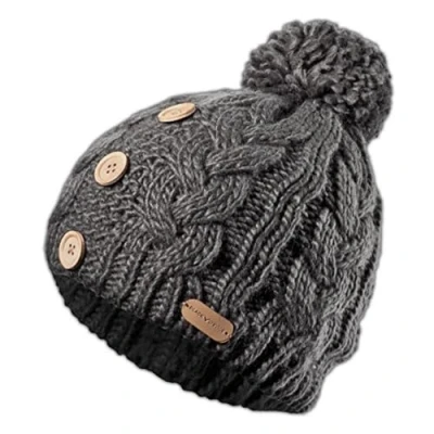 Abbildung von Black Crevice Damen Strickmütze mit Bommel und Knöpfen, Haube, BCR061003, grau