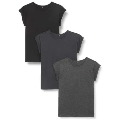Abbildung von Build Your Brand Damen Ladies Extended Shoulder Tee 3 pack T Shirt, per Mehrfarbig (Blk/Nvy/Char 02240), Small (Herstellergröße: S)