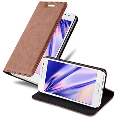 Abbildung von Cadorabo Hülle kompatibel mit Samsung Galaxy A3 2015 in Cappuccino BRAUN Schutzhülle Magnetverschluss, Standfunktion und Kartenfach