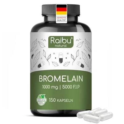 Abbildung von Bromelain Hochdosiert Kapseln I 1000 mg pro Tag 150 magensaftresistente Natürlicher Ananasextrakt In Deutschland produziert und laborgeprüft