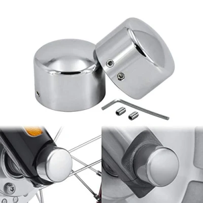 Abbildung von HDBUBALUS 2 x Vorderachsendeckel Set passend für Harley Sportster XL 1200 Dyna Softail Fat Boy Touring Street Road Electra Tri Glide Chrom