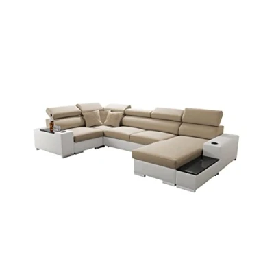 Abbildung von All4All Ecksofa mit Schlaffunktion Passe 335 cm x 205 Wohnlandschaft U Form Schlafsofa Bettkasten XXL Sofa Groß Gewebe Kunstleder Beige/Weiß Rechte Seite 26