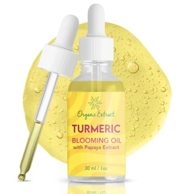 Abbildung von ORGANIC EXTRACT Kurkumaöl für Gesicht &amp; Körper 1 fl oz / 30 ml Aufhellendes Serum gegen Augenringe, Falten, dunkle Flecken, spendet Feuchtigkeit und pflegt mit Papaya, Jojobaöl Vitamin E