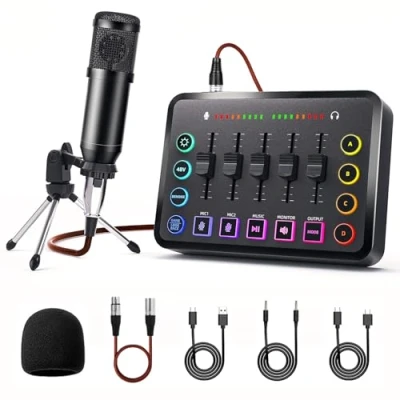 Abbildung von LILUOSUO mischpult Podcasting Ausrüstung einschließlich Audiomischer und Streaming Mikrofon für Videoproduktion, Live Streaming, Voice over Gaming usw., kompatibel mit mehreren Systemen Software.
