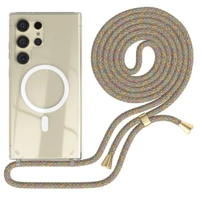 Abbildung von EAZY CASE Handykette kompatibel mit Samsung Galaxy S24 Ultra Kette zum Umhängen Stoßfest Handyhülle für Silikon Hülle Band Handytasche Transparent als Fallschutz in Rainbow