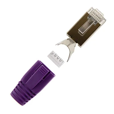 Abbildung von 10x Netzwerkstecker Lila CAT 7 6A 5 RJ45 LAN Netzwerk Crimp Stecker Knickschutz