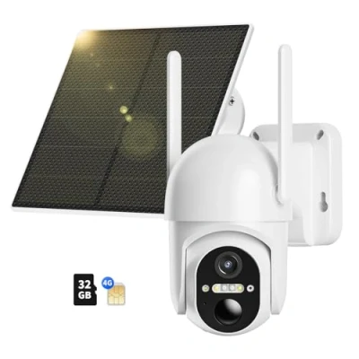 Abbildung von NUASI 4G LTE Überwachungskamera Aussen Akku mit SIM Karte &amp; 32GB Speicherkarte, 2K Kabellos Solar PTZ Kamera Outdoor Ohne WLAN, Farb Nachtsicht, 355/100 Schwenkbar, PIR Erkennung, 2 Wege Audio, IP66