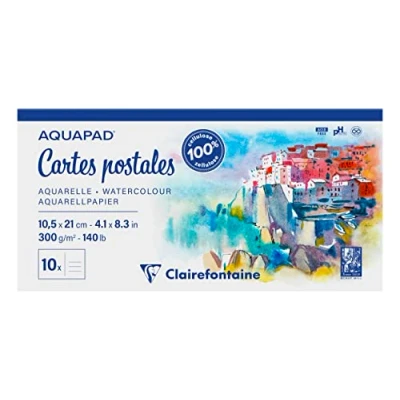 Abbildung von Clairefontaine 975955C Reisealbum Aquapad DIN A5 14,8x21cm, geleimt mit 10 Bogen 300g, ideal für die Gestaltung eigener Postkarten, 1 Stück