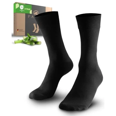 Abbildung von PAIXX Premium Bambus Socken Herren 43 46 &amp; 39 42 4/8 Paar Schwarz Anti Schweiß, Antibakteriell, Fusselfrei Atmungsaktive ohne Gummi Ideal gegen Schweißfüße