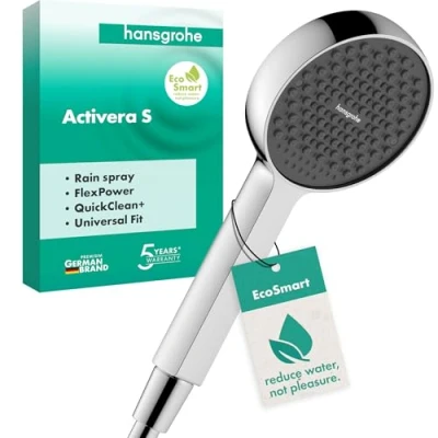 Abbildung von hansgrohe Activera S wassersparender Duschkopf 8 l/min (EcoSmart), Handbrause mit 1 Strahlart, runde Duschbrause, Sparduschkopf Antikalk Funktion, Chrom, 28031000