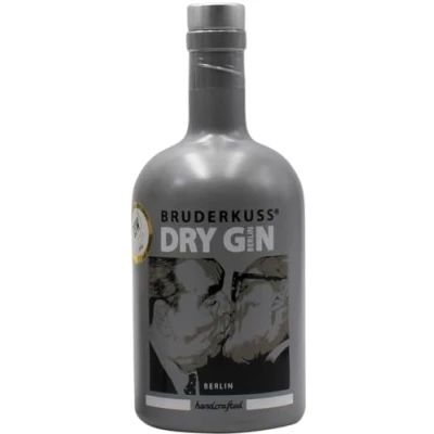 Abbildung von Gin aus Deutschland: Bruderkuss Luxury Dry (1 x 0.5 l) Pop Art von der Mauer auf die Flasche. Erstes Batch limitiert 999 Flaschen. Perfekt pur oder als Tonic
