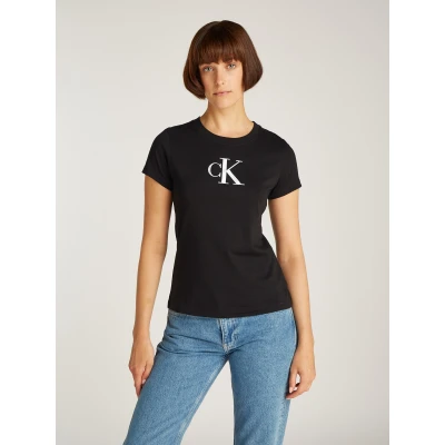 Abbildung von Calvin Klein Jeans Damen T Shirt Kurzarm Gradient Rundhalsausschnitt, Schwarz (Ck Black), M