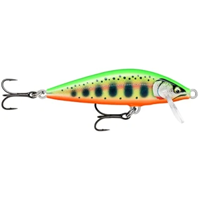 Abbildung von Rapala Angelköder Countdown Elite Angelzubehör aus Balsaholz Süßwasser Spinnköder Sinkend Lauftiefe: 0,9m Größe: 5,5cm / 5g Hergestellt in Estland Gilded Chartreuse Yamame