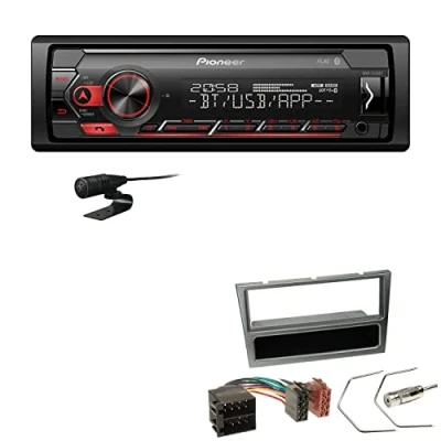 Abbildung von Pioneer MVH S320BT 1 DIN Bluetooth Autoradio USB FLAC Spotify mit Einbauset passend für Opel Corsa C 2000 2004 Aluminium