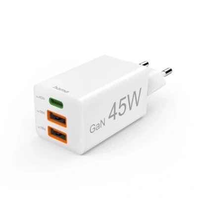 Abbildung von Hama Schnellladegerät USB (Ladegerät mehrfach, C, A, Handy Tablet Laptop Universal Ladegerät, Netzstecker Schnellladen, C Netzteil, Power Delivery/Quick Charge 3.0, GaN Charger, 45 W)