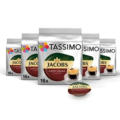 Abbildung von Tassimo Kapseln Jacobs Caffè Crema Classico, 80 Kaffeekapseln, 5er Pack, 5 x 16 Getränke