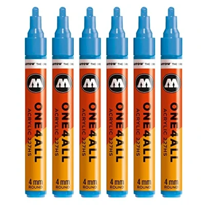 Abbildung von Molotow One4All 227HS Acryl Marker (4,0 mm Strichstärke, hochdeckend und permanent, UV beständig, für fast alle Untergründe) 6 Stück Farbe 161 schock blau mittel