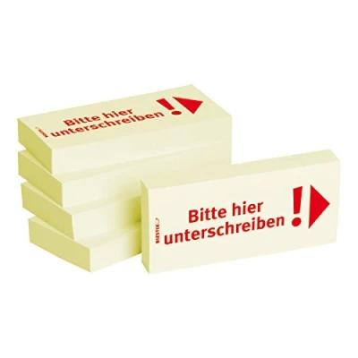 Abbildung von Bizstix Haftnotizen 75x35mm gelb &#039;Bitte hier unterschreiben Pfeil nach