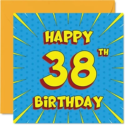Abbildung von Lustige Geburtstagskarte zum 38. Geburtstag für Männer Frauen, Comic Buch, Karte Tochter, Schwester, Bruder, Vater, Mutter, Sohn, Cousine, Tante, Onkel, 145 mm x Grußkarten,