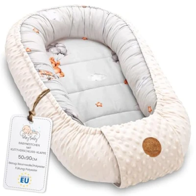 Abbildung von Nestchen Baby Babynestchen Neugeborene Minky Babynest für kinderbett Vielseitiges tragbar Nest kuschelnest zubehör babybett warm winter coccon Teddybären beige