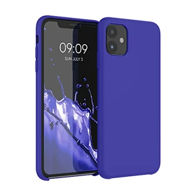 Abbildung von kwmobile Hülle kompatibel mit Apple iPhone 11 Silikon Handy Case Handyhülle weiche Oberfläche kabelloses Laden Baltik Blau