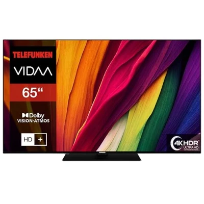 Abbildung von Telefunken Fernseher 65 Zoll Smart TV VIDAA XU65VP750M 4K UHD, HDR mit Dolby Vision, Triple Tuner und 6 Monate HD+ inkl., LED schwarz