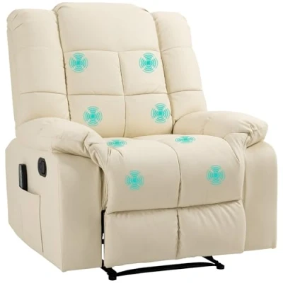 Abbildung von HOMCOM Massagesessel mit 8 Vibrationspunkten, aus Kunstleder, 94 x 99 99cm (Relaxsessel, 1 St., Fernsehsessel), für Wohnbereich, Cremeweiß