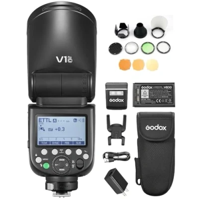Abbildung von GODOX V1PROC kabelloser Kamerablitz AK R1 Kit +24 Stück Kamerablitzgels 1/8000 s HSS, M/TTL Blitzmodus 1,3 Wiederaufladezeit unterstützt Typ C Stromversorgung kompatibel mit Canon EOS Kameras