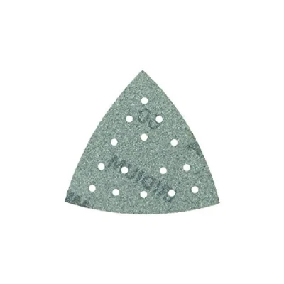 Abbildung von Mirka Iridium Schleifdreieck Premium Schleifpapier 93x93x93mm 15 Loch Klett, Korn 60, 50 Stk / Zum Schleifen von Lack, Spachtel, Grundierung, Holz, Stahl, Mineralwerkstoffe, Kunststoff