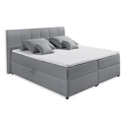Abbildung von GRANADA 2 Polsterbett 180x200 mit Bettkasten, Grau Modernes Doppelbett dekorativer Steppung &amp; Kaltschaum Topper 200 x 110 213 cm (B/H/T)